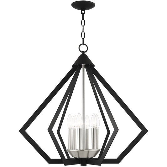 Black Six Light Metal Dimmable Chandelier With Shades HomeRoots