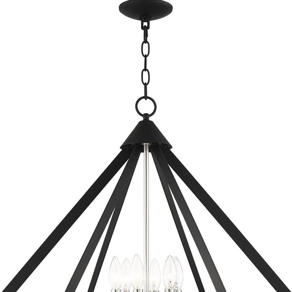 Black Six Light Metal Dimmable Chandelier With Shades HomeRoots