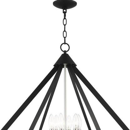 Black Six Light Metal Dimmable Chandelier With Shades HomeRoots