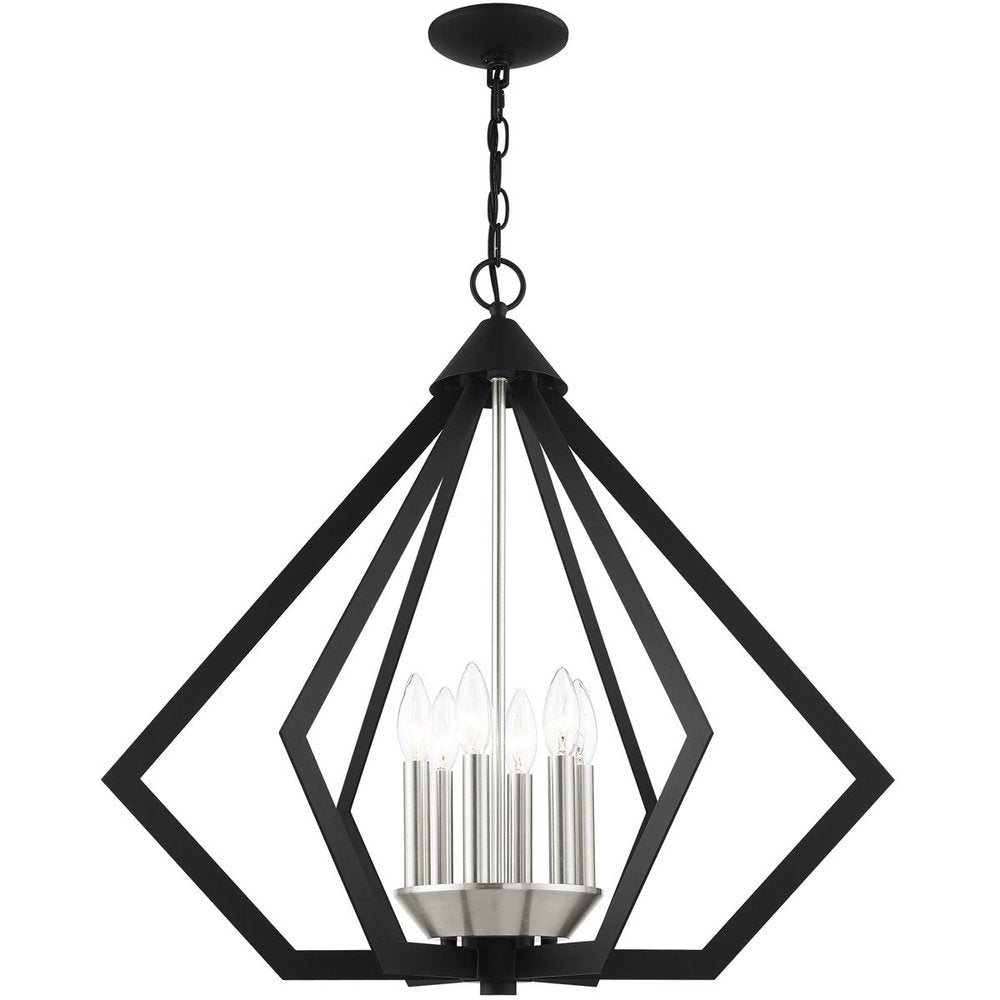 Black Six Light Metal Dimmable Chandelier With Shades HomeRoots