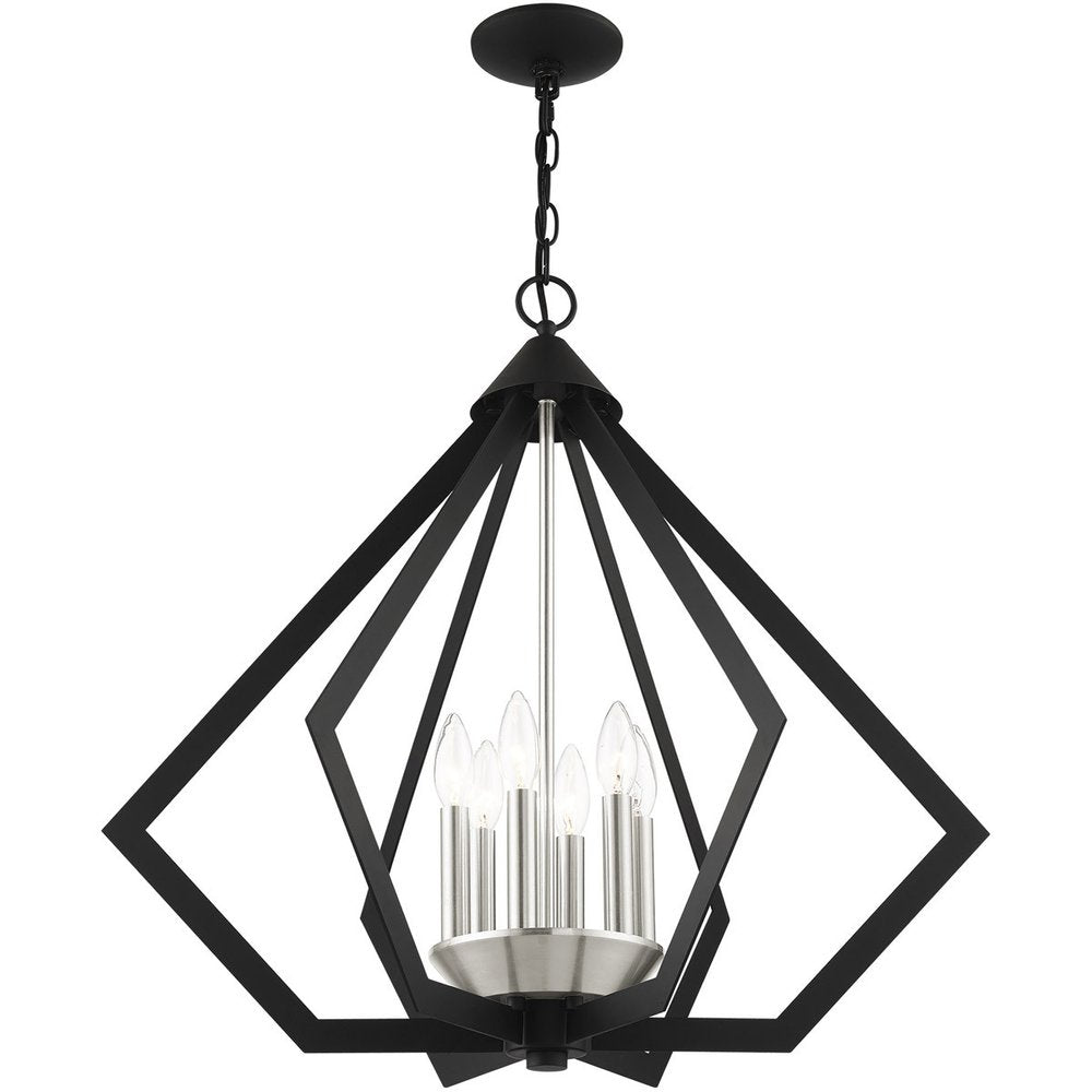 Black Six Light Metal Dimmable Chandelier With Shades HomeRoots