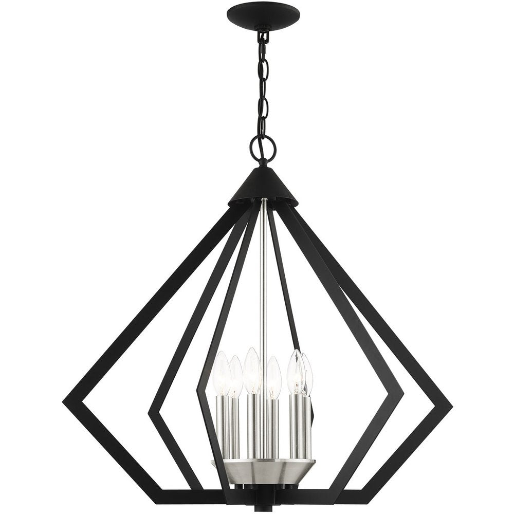 Black Six Light Metal Dimmable Chandelier With Shades HomeRoots