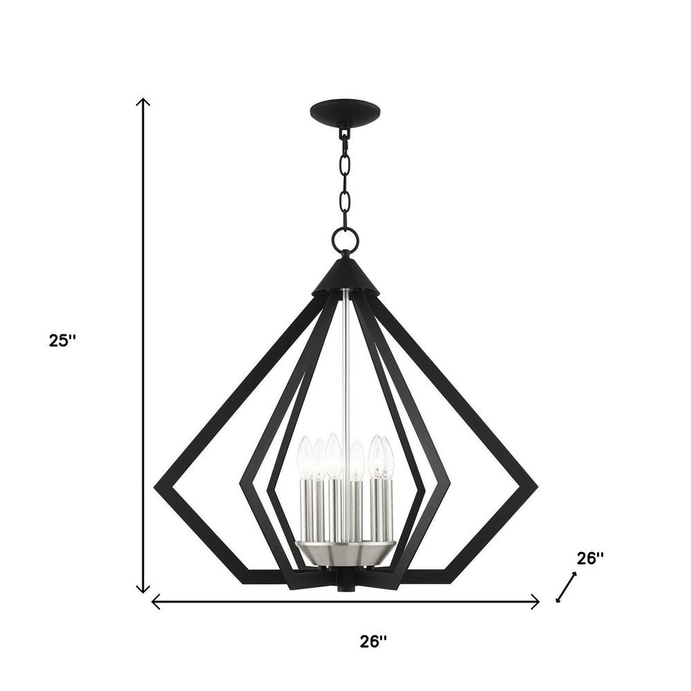 Black Six Light Metal Dimmable Chandelier With Shades HomeRoots