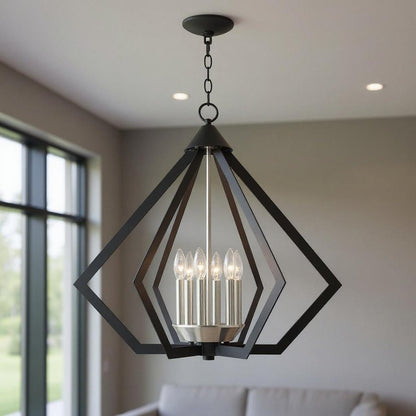 Black Six Light Metal Dimmable Chandelier With Shades HomeRoots