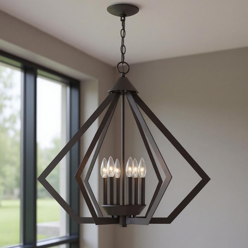 Bronze Six Light Metal Dimmable Chandelier With Shades HomeRoots