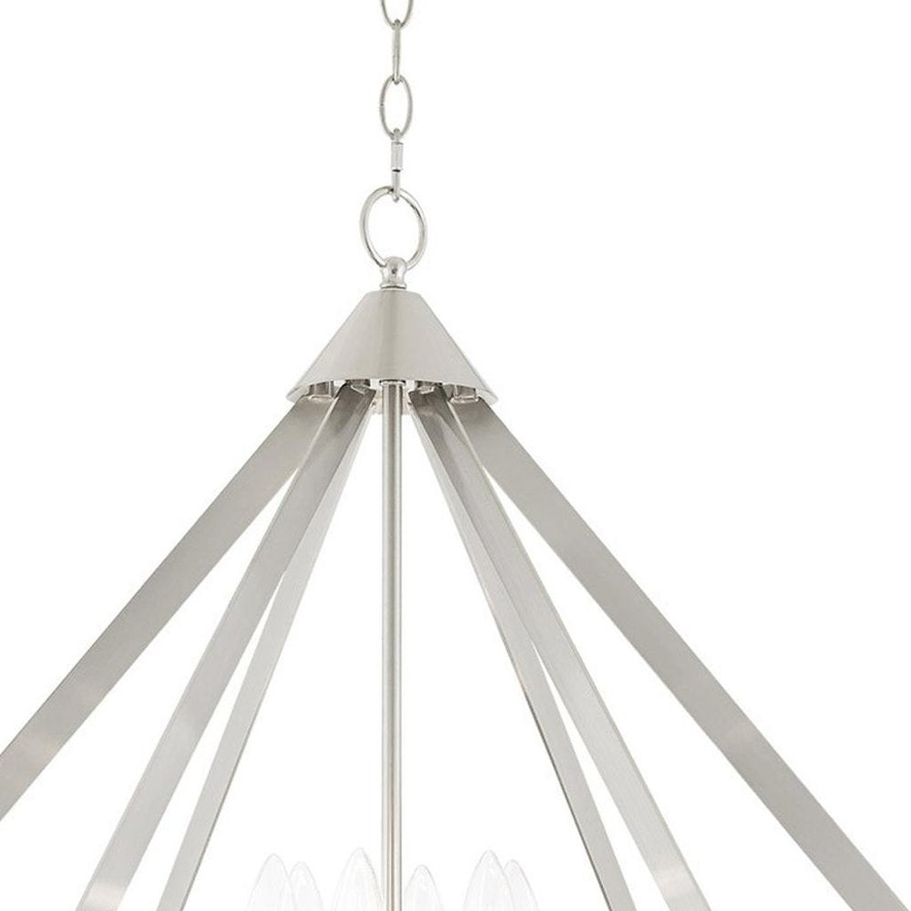 Nickel Six Light Metal Dimmable Chandelier With Shades HomeRoots