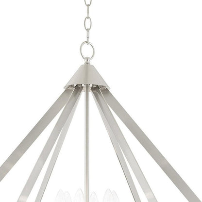 Nickel Six Light Metal Dimmable Chandelier With Shades HomeRoots