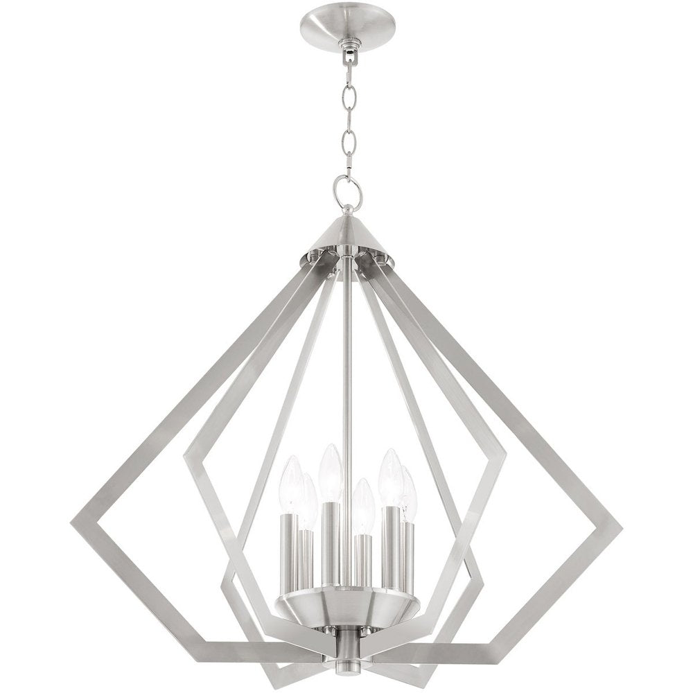 Nickel Six Light Metal Dimmable Chandelier With Shades HomeRoots