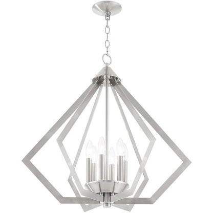 Nickel Six Light Metal Dimmable Chandelier With Shades HomeRoots