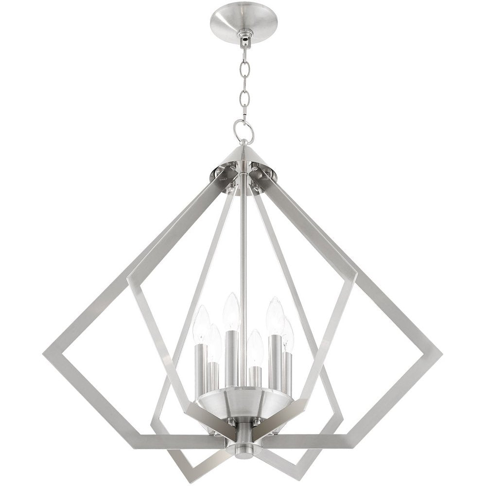 Nickel Six Light Metal Dimmable Chandelier With Shades HomeRoots