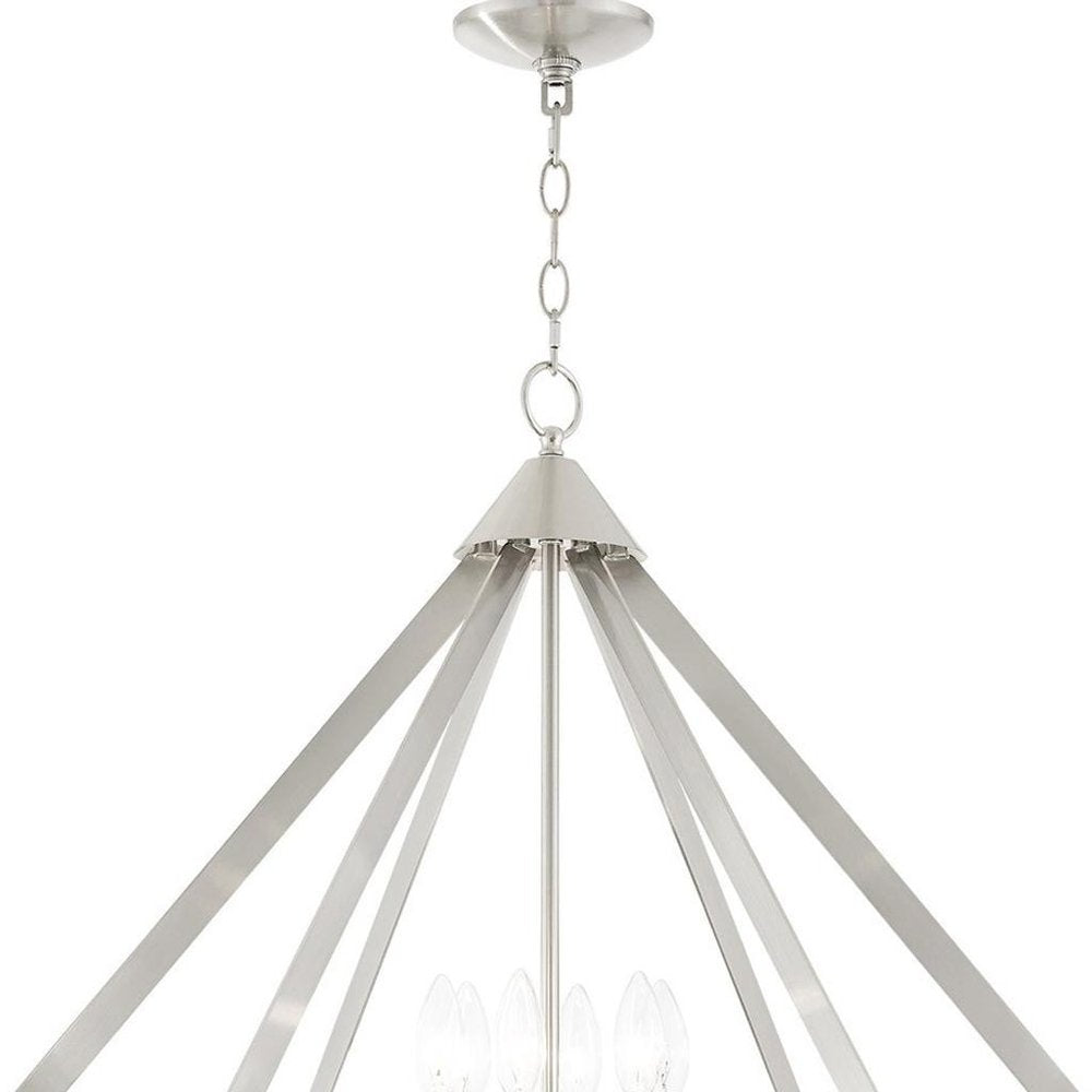 Nickel Six Light Metal Dimmable Chandelier With Shades HomeRoots