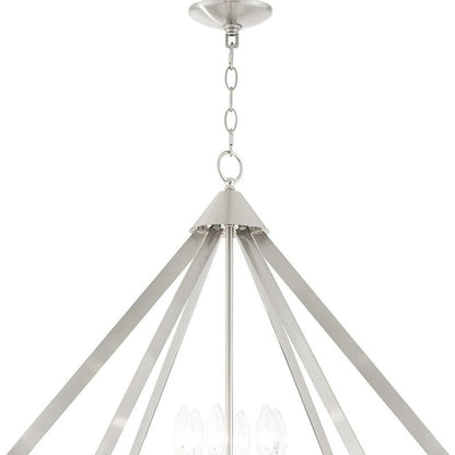 Nickel Six Light Metal Dimmable Chandelier With Shades HomeRoots