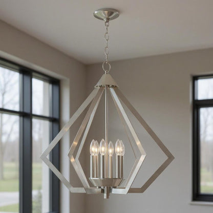 Nickel Six Light Metal Dimmable Chandelier With Shades HomeRoots