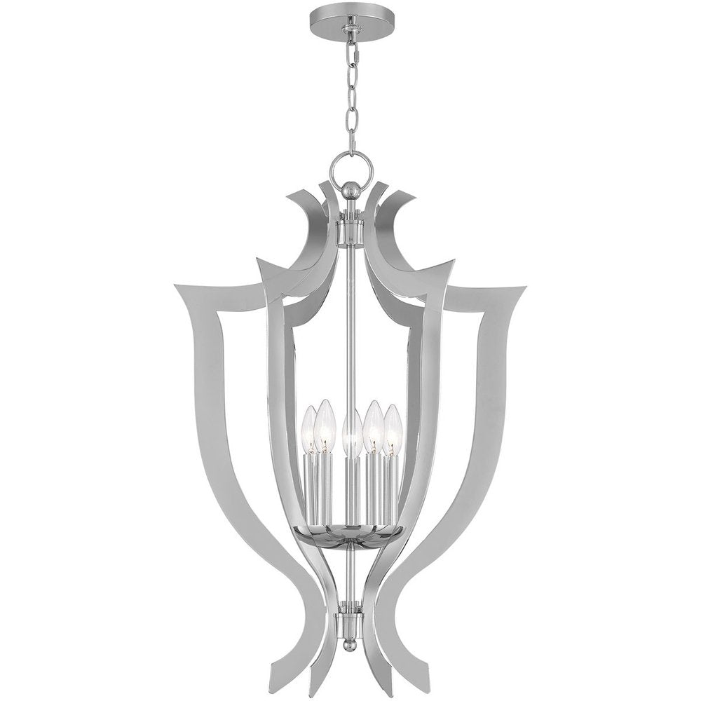 Silver Five Light Metal Dimmable Chandelier With Shades HomeRoots
