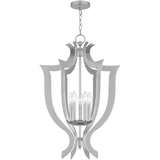 Silver Five Light Metal Dimmable Chandelier With Shades HomeRoots