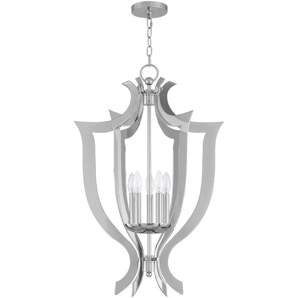Silver Five Light Metal Dimmable Chandelier With Shades HomeRoots