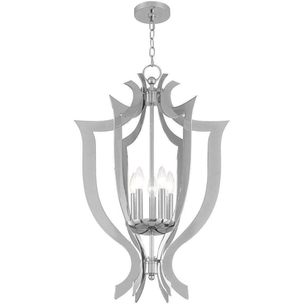 Silver Five Light Metal Dimmable Chandelier With Shades HomeRoots