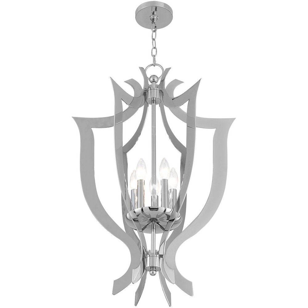 Silver Five Light Metal Dimmable Chandelier With Shades HomeRoots