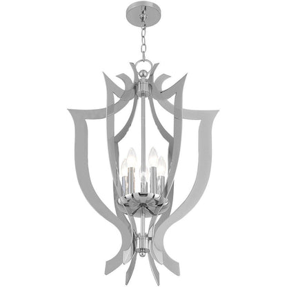 Silver Five Light Metal Dimmable Chandelier With Shades HomeRoots