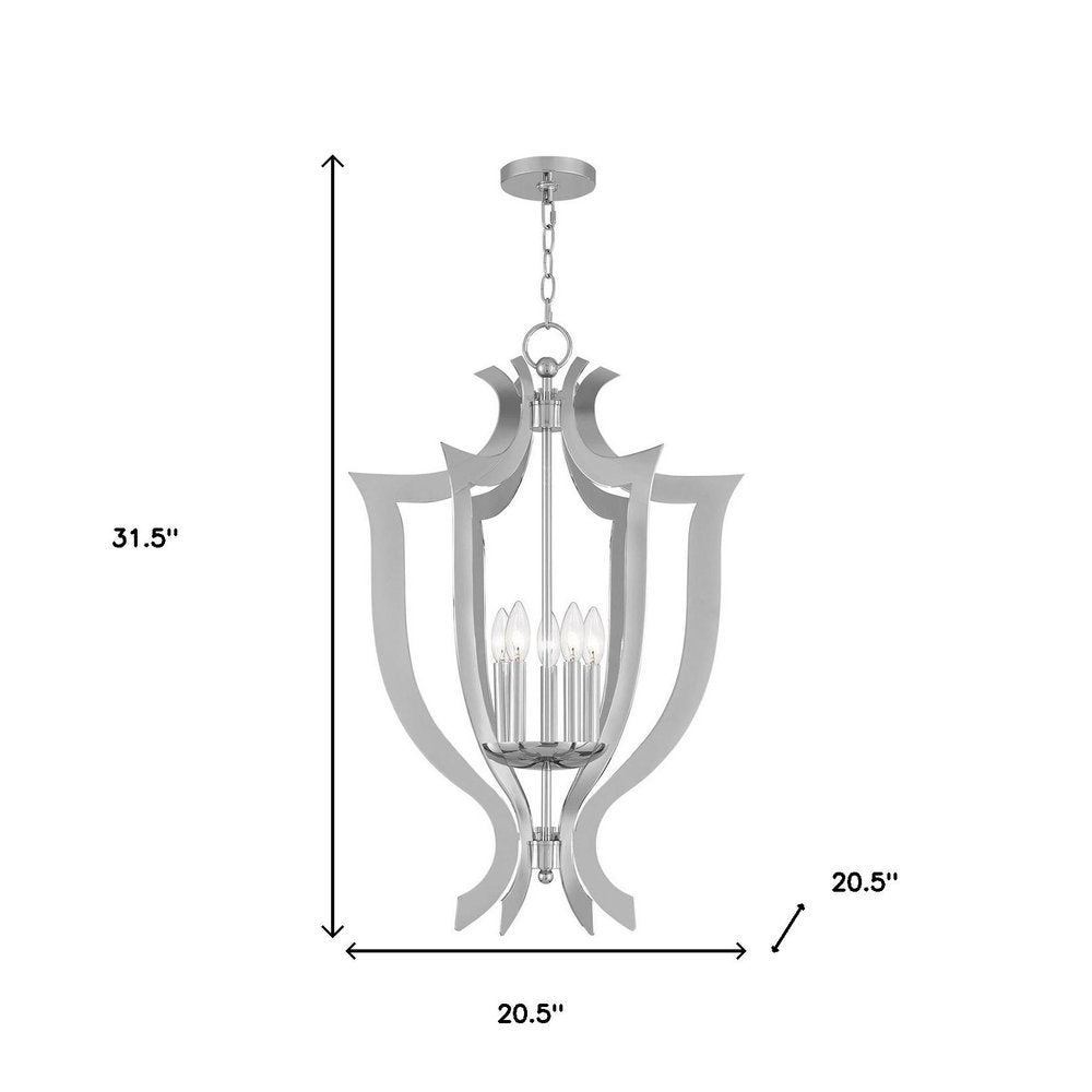 Silver Five Light Metal Dimmable Chandelier With Shades HomeRoots