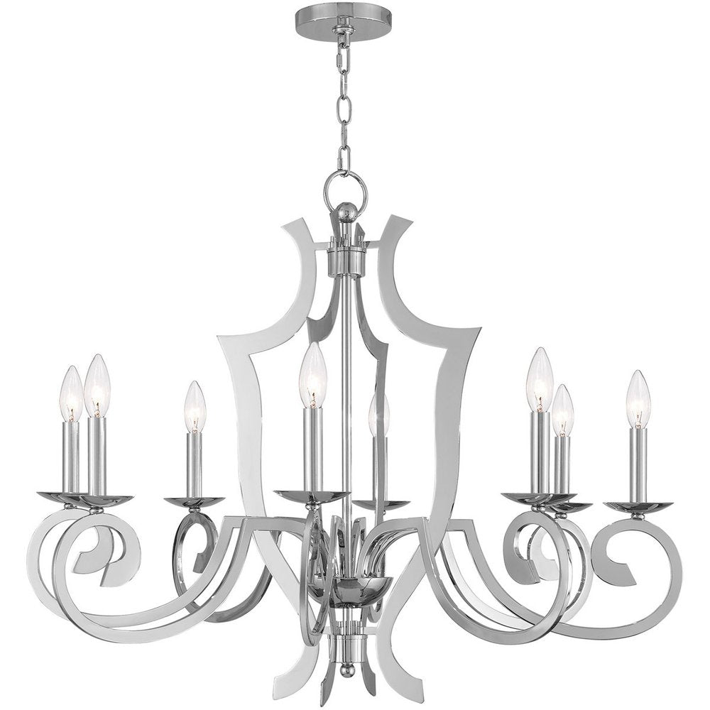 Silver Eight Light Metal Dimmable Chandelier With Shades HomeRoots