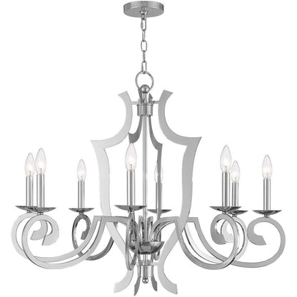 Silver Eight Light Metal Dimmable Chandelier With Shades HomeRoots
