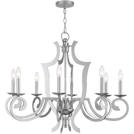 Silver Eight Light Metal Dimmable Chandelier With Shades HomeRoots