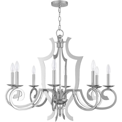 Silver Eight Light Metal Dimmable Chandelier With Shades HomeRoots