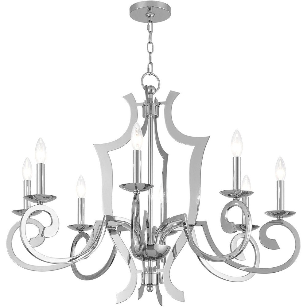 Silver Eight Light Metal Dimmable Chandelier With Shades HomeRoots