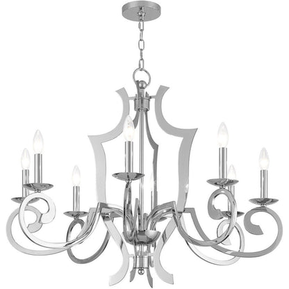 Silver Eight Light Metal Dimmable Chandelier With Shades HomeRoots