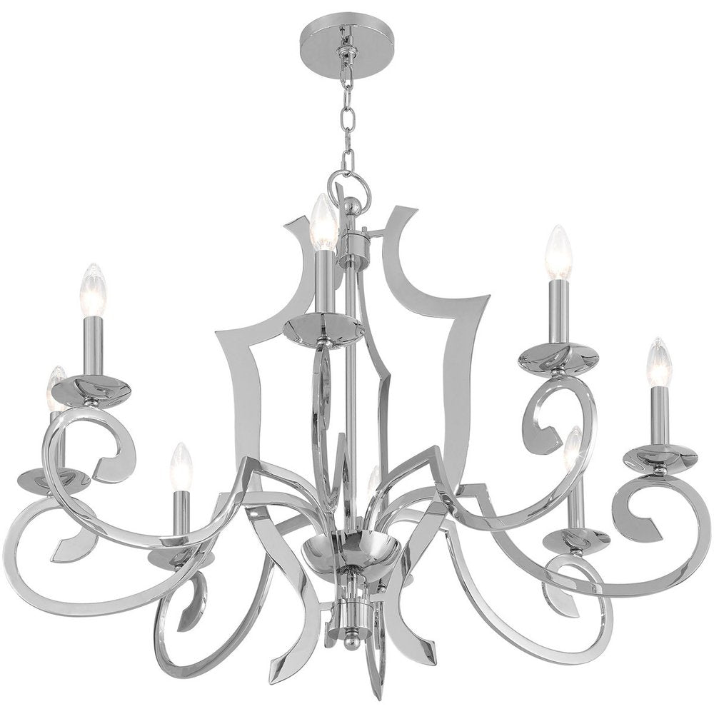 Silver Eight Light Metal Dimmable Chandelier With Shades HomeRoots