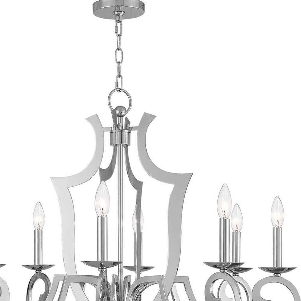Silver Eight Light Metal Dimmable Chandelier With Shades HomeRoots