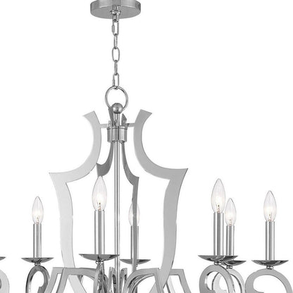 Silver Eight Light Metal Dimmable Chandelier With Shades HomeRoots