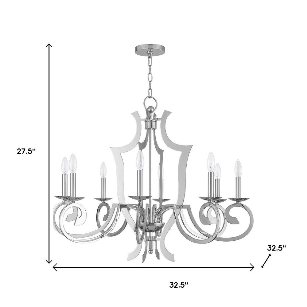 Silver Eight Light Metal Dimmable Chandelier With Shades HomeRoots