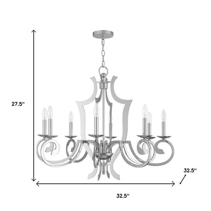 Silver Eight Light Metal Dimmable Chandelier With Shades HomeRoots
