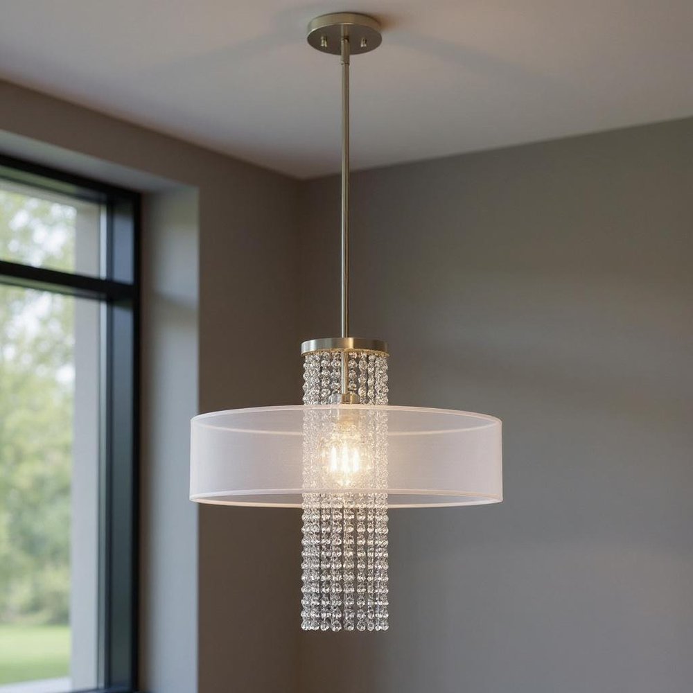 Nickel Metal Dimmable Chandelier With Shades HomeRoots