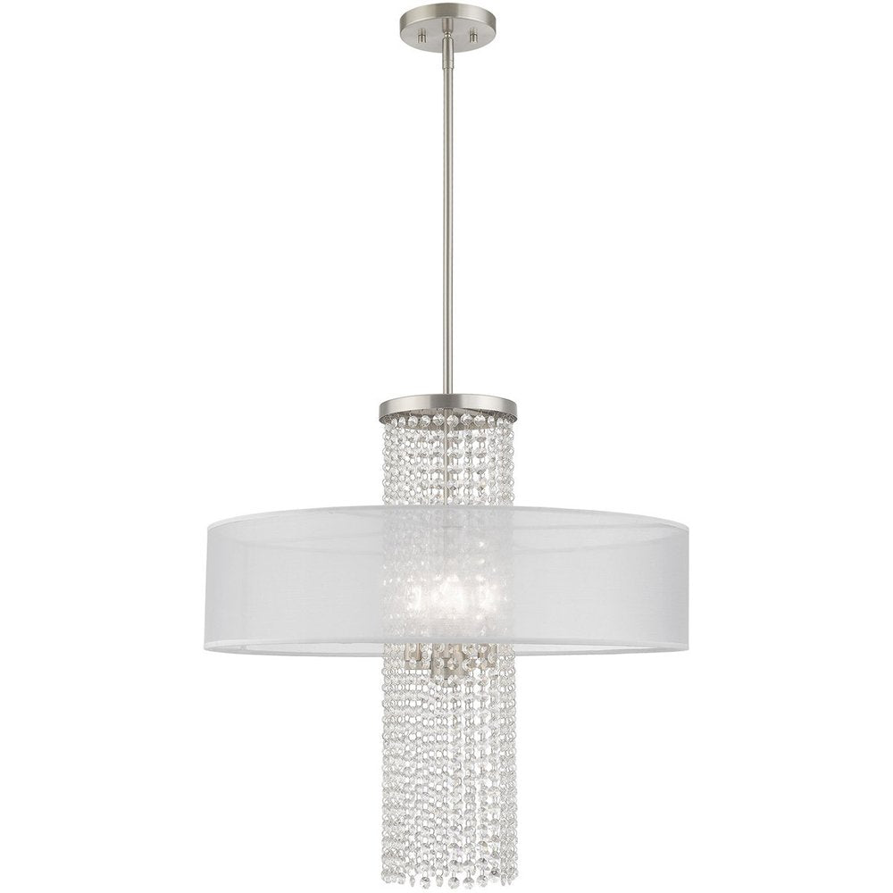 Nickel Four Light Metal Dimmable Chandelier With Shades HomeRoots