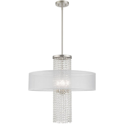 Nickel Four Light Metal Dimmable Chandelier With Shades HomeRoots