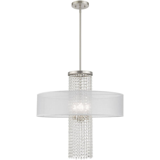 Nickel Four Light Metal Dimmable Chandelier With Shades HomeRoots