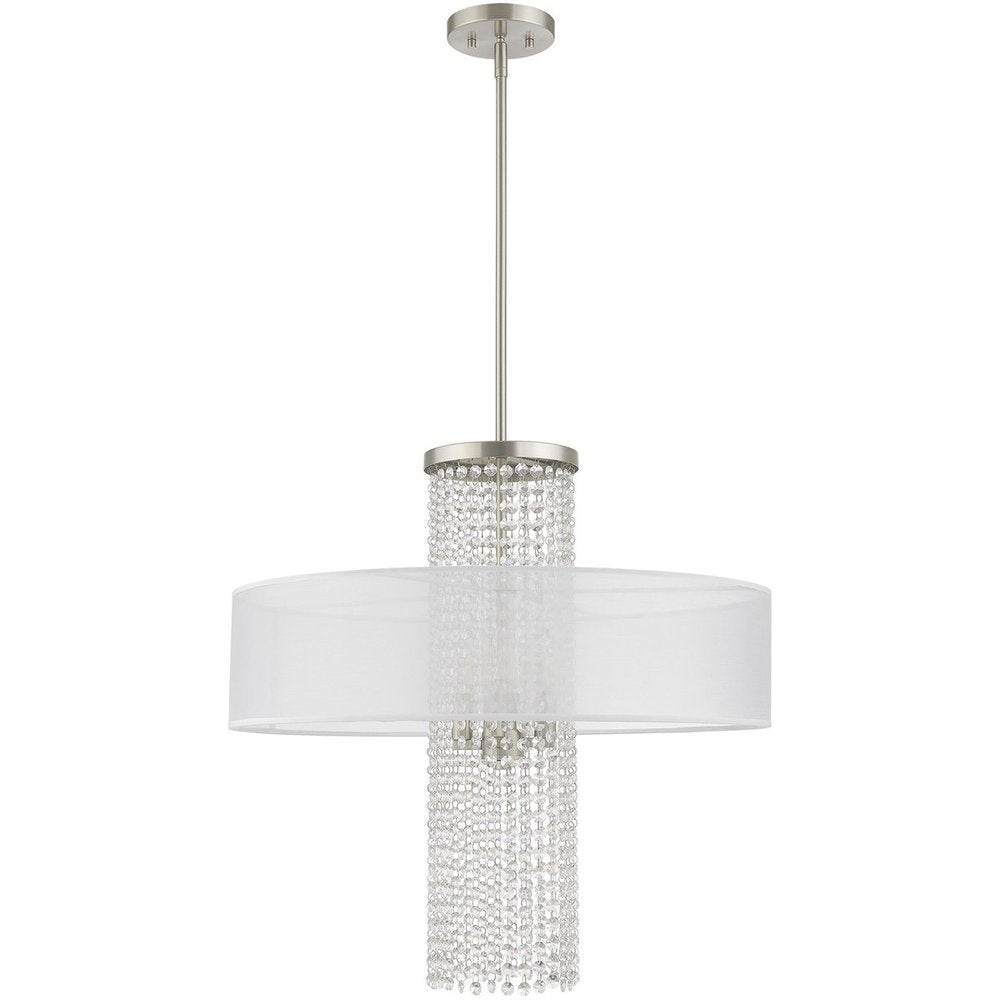 Nickel Four Light Metal Dimmable Chandelier With Shades HomeRoots