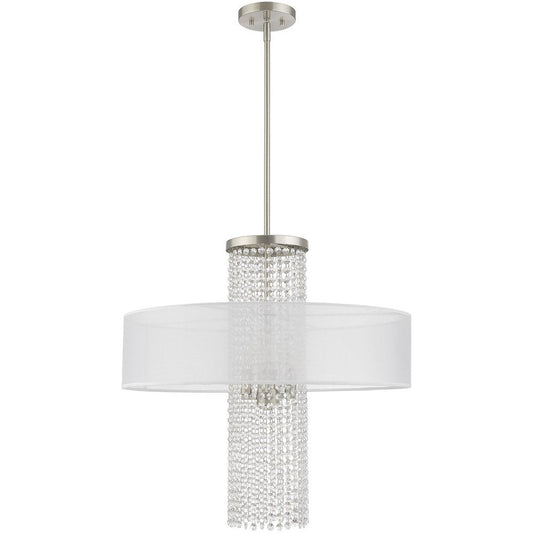 Nickel Four Light Metal Dimmable Chandelier With Shades HomeRoots