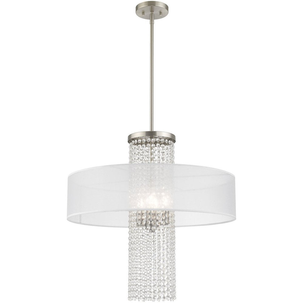 Nickel Four Light Metal Dimmable Chandelier With Shades HomeRoots