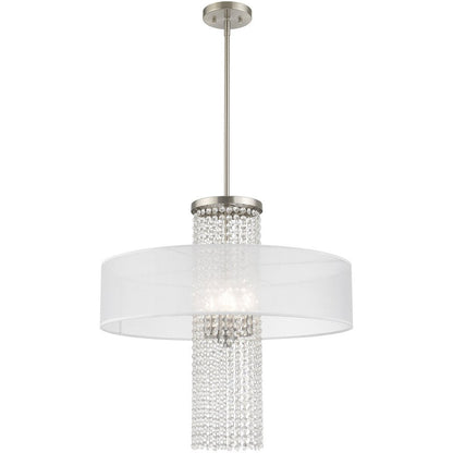 Nickel Four Light Metal Dimmable Chandelier With Shades HomeRoots