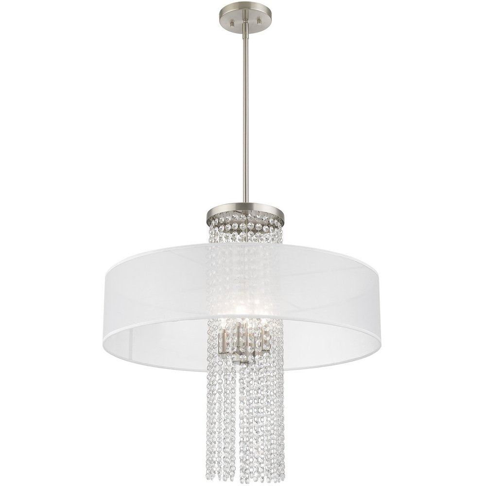 Nickel Four Light Metal Dimmable Chandelier With Shades HomeRoots