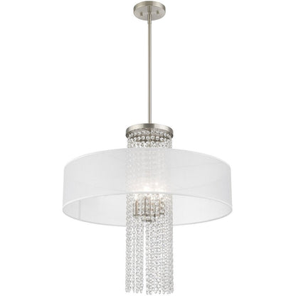 Nickel Four Light Metal Dimmable Chandelier With Shades HomeRoots