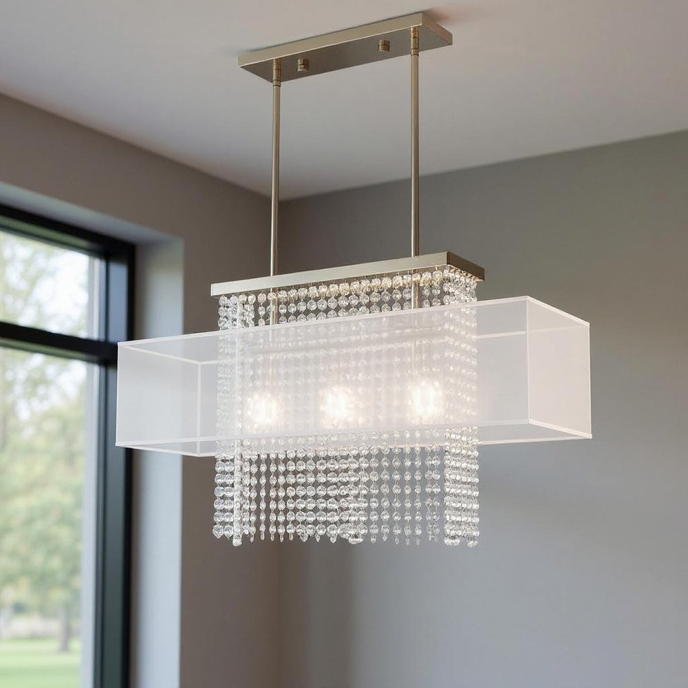 Nickel Three Light Metal Dimmable Chandelier With Shades HomeRoots