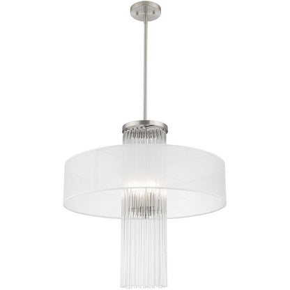 Nickel Four Light Metal Dimmable Chandelier With Shades HomeRoots