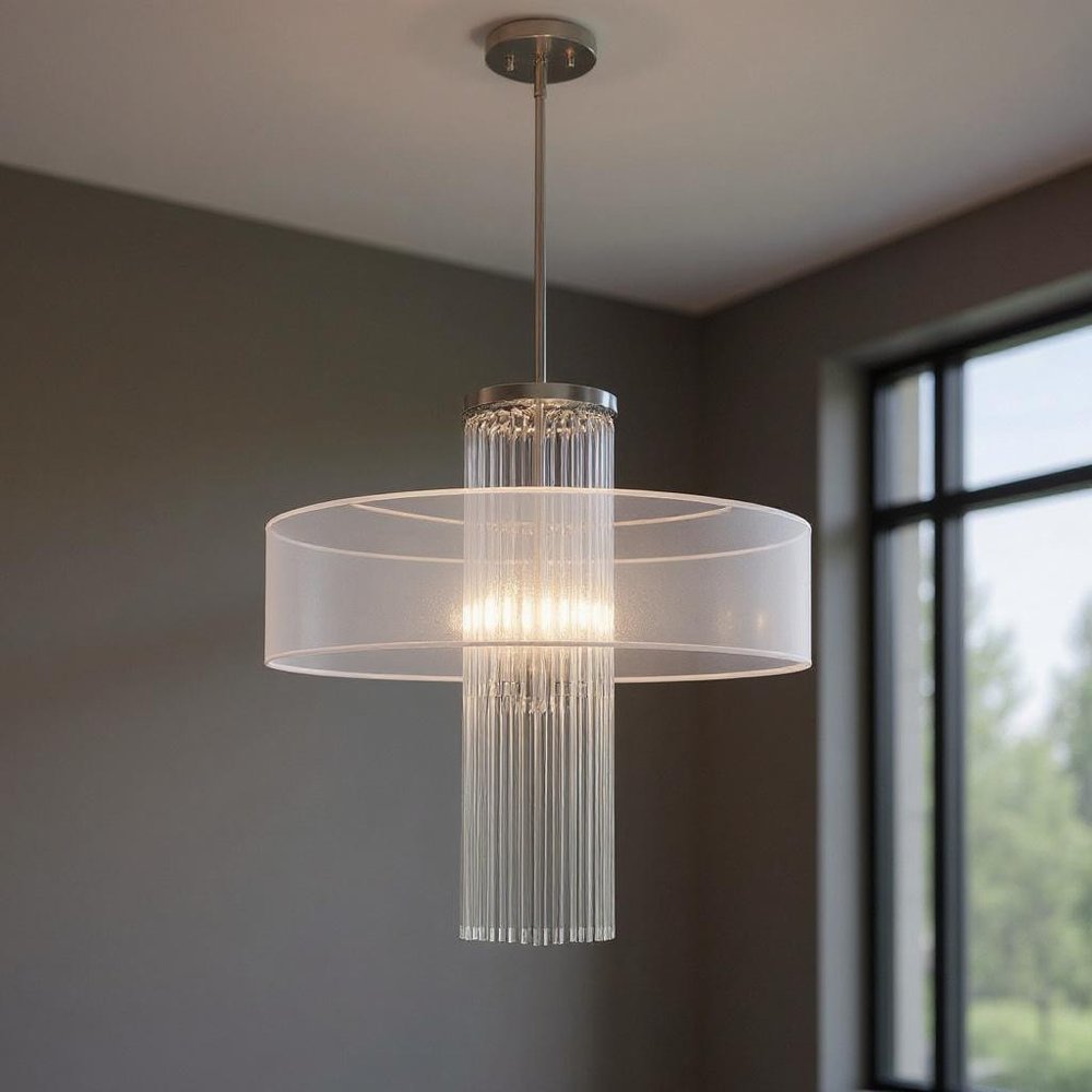 Nickel Four Light Metal Dimmable Chandelier With Shades HomeRoots