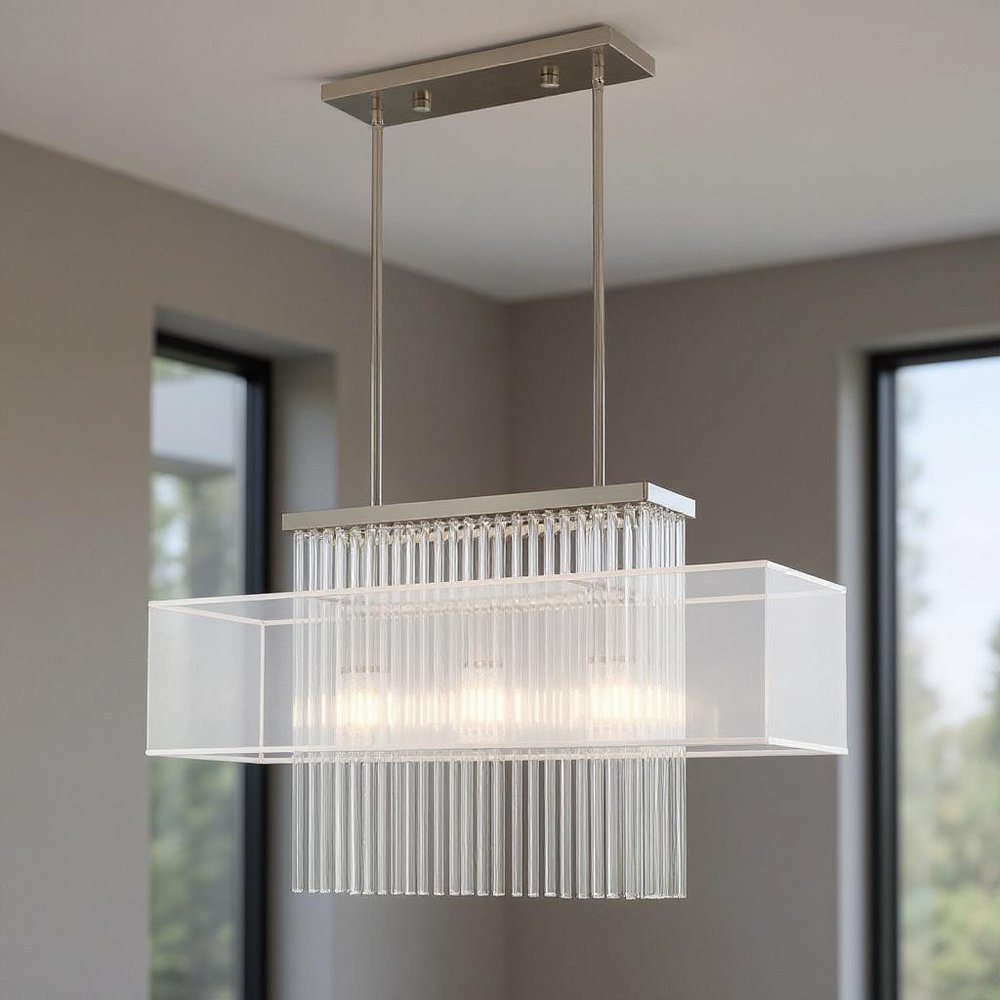 Nickel Three Light Metal Dimmable Chandelier With Shades HomeRoots