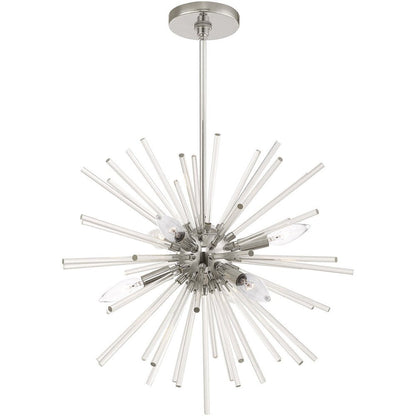 Silver Six Light Metal Dimmable Chandelier With Shades HomeRoots